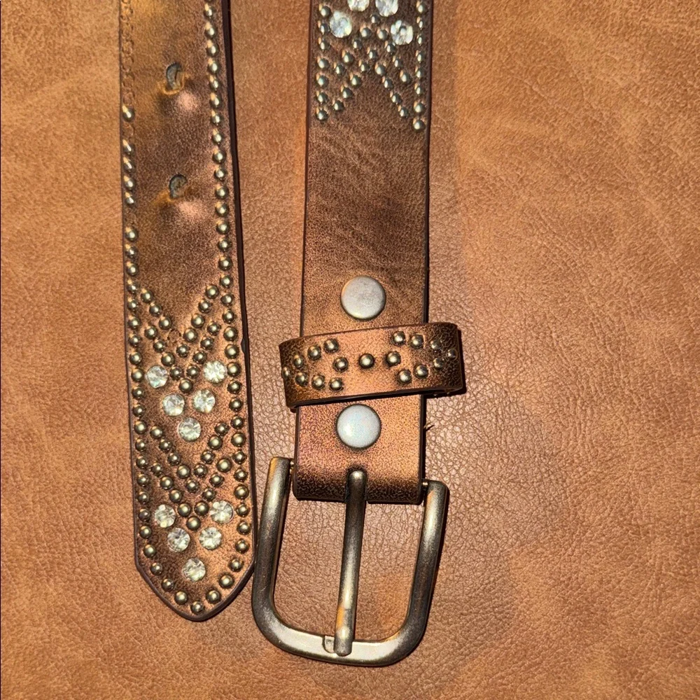 Boot Barn Brown Studded Rhinestone Leather Girls Belt